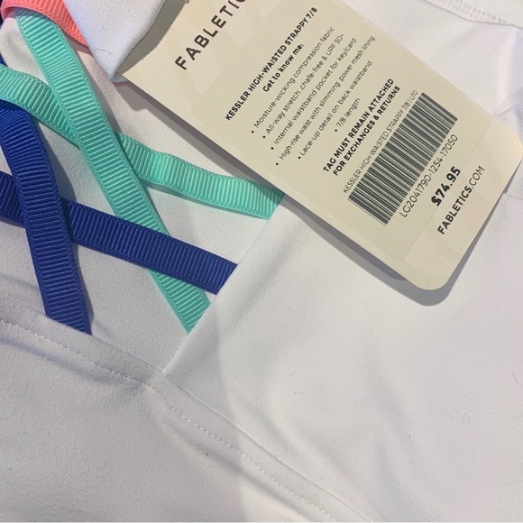 NWT Fabletics White L Kessler High-waisted Strappy 7/8 Yoga Athletic Pants 🦄 - Picture 3 of 3